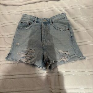 Zara Light Blue Ripped Jean Shorts